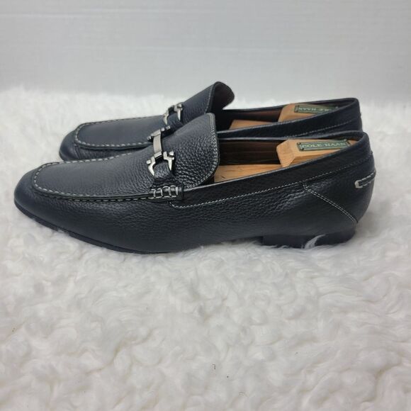 Aston Grey Navarro Black Leather Loafers Size 10.5 Casual Shoes Horsebit Detail main image 5